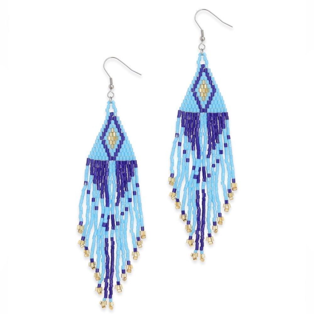 Southwestern Boho Seed Bead Tassel Dangling Statement French Wire Hook Earrings